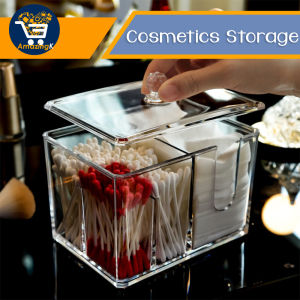AMK Acrylic Cotton Pad Organizer With Lids 4 IN 1 Dustproof Portable Cosmetics Transparent Waterproof Container Cotton Bud Bekas Simpan Kapas Kosmetik