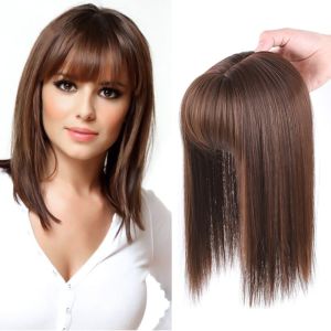 BAIXL Daily Black Seamless Brown Women Girls Cover White Hair Female Hair Extensions Head Top Wig Block Topper Hair Piece 3D Hair Bangs Long Straight Wig