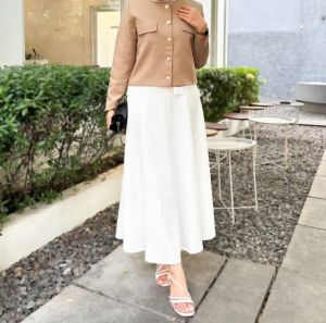 Audy Skirt - Korean Loose Maxi Skirt Rok Wanita Anti Kusut Polyester - Rok Flare Wanita - Rok Basic Polos - Maxi Skirt Rok Panjang