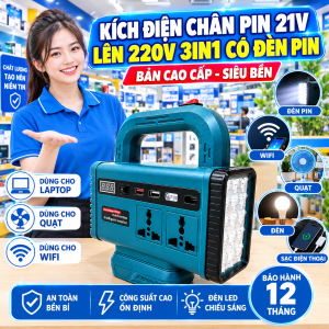Giải Pháp Mất Điện: Bộ Kích Điện 21V Lên 220V Di Động - Chuyển Đổi Chân Pin Phổ Thông 3In1 Có Đèn Soi Nhỏ Gọn