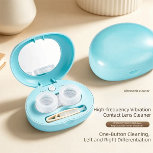 CIEGGG Hoàn toàn tự động Máy làm sạch kính áp tròng bằng sóng siêu âm Điện Di động Hộp đựng dụng cụ vệ sinh kính áp tròng với gương Có thể sạc lại Máy làm sạch kính áp tròng Chăm sóc kính áp tròng