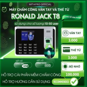 [Ronald Jack T8] máy chấm công vân tay chuyên sử dụng cho văn phòng cao cấp tặng kèm phần mềm Tính công chuyên nghiệp
