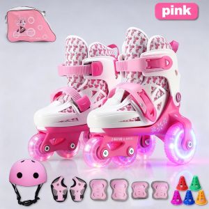 Kids Adjustable Roller Skates with Flashing Light up Wheels Beginner Roller Skates for Girls Boys