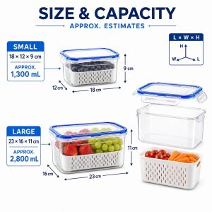 2-Piece Set Transparent Kitchen Food Storage Containers with Lid Refrigerator Fruit And Vegetable Preservation Removable Draining Basket for Picnics Parties Travel2026