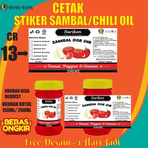 Stiker Lebel Sambal Stiker Kemasan Stiker Toples 150 ml/ 200 ml/Bisa Custom Gratis Desain