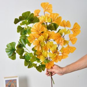 MAOMEI HOUSE Nhựa Cành lá bạch quả nhân tạo Sống động như thật Thanh lịch Cây giả Cây xanh nhân tạo 3 nĩa Cành bạch quả giả Trang trí nhà cửa