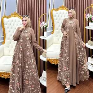Diandra Dress Ceruty Babydoll Full Furing Mix Brukat Tile Aplikasi Payet Mutiara Jumbo 3XL 4XL Mewah Terbaru 2025 Gamis Lebaran Brokat Wanita Dewasa Modern Gaun Remaja Kekinian Viral
