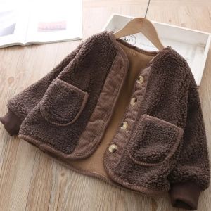 2026Korean Boys Fall Winter Clothes For Girls Velvet Loose Lamb Velvet Warm Childrens Jacket Coat For Girls 0-5-year-old2026