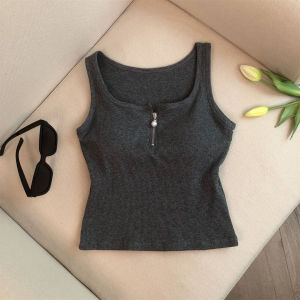 DIVVA Áo vest nữ với miếng đệm ngực màu trơn Áo Ba Lỗ cố định cốc hàng đầu màu trơn không tay áo ba lỗ mềm cơ bản áo yếm đàn hồi