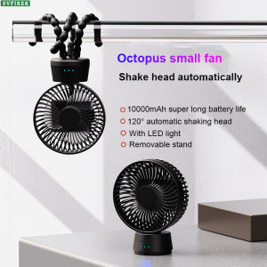 Portable Automatic Oscillating Fan Stroller Fan Octopus Small Fans Handheld Fans USB 10000mAh Mute 3 Speed Wind Power Bank 120° Automatic Shaking Head
