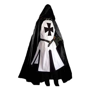 2023 Medieval Knight Templar Renaissance Retro Robe Halloween Long Cloak Black Warrior Stage Costume cos