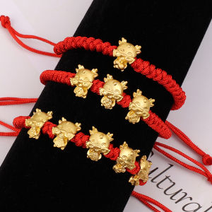 3Pcs Dragon Year Gold Plated Red Rope Chain Braided Bracelets for Women Men Handmade Fashion Lucky Jewelry CNY Gifts