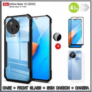 Paket 4in1 Full Soft Case INFINIX NOTE 12 2023 INFINIX NOTE 12i 2022 NEW Soft Hard Casing Fusion Shockprooft Cover Free Tempered Glass Full Layar Dan Anti Gores Camera Plus Garskin Carbon Anti Jamur Promo Di AlvaCaseAcc