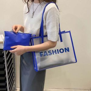 XSDDSF      2pcs/set จุได้มาก ถุงเจลลี่ใส หนังพียู สง่างามเรียบหรู กระเป๋าถือพีวีซีใส กระเป๋าคลัทช์ สีลูกอมสี ถุงสิริพีวีซีคอมโพสิต สำหรับผู้หญิง