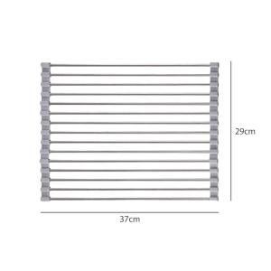 ชั้นวางจานแบบพับได้ วัสดุสแตนเลส แข็งแรง เหมาะสำหรับจาน ชาม ผลไม้ ผัก 15 แท่ง สไตล์ม้วน