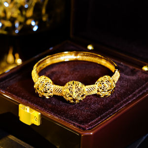 SEQUITO Gorgeous Modern Brides Yellow Gold Plated Round Hollow Open Cuff Bangle Wedding Party Dress Accessories B383