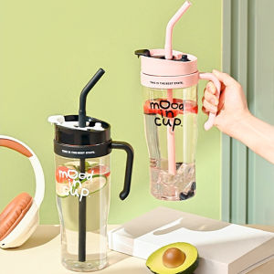 Homen 1200ML Fashionable Large Capacity Water Cup Transparent Straw Plastic Cup Internet Famous Ice Cream Cup Summer High Temperature Straw Cup High Appearance Sports Water Bottle