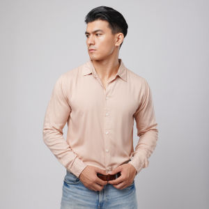 VENGOZ Kemeja Pria Slim Fit - Viscose Beige LS