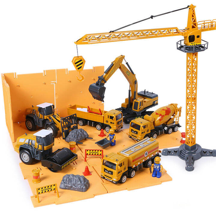 Large children's engineering vehicle set crane model boy excavator ...