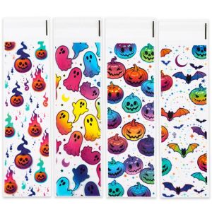 RJQFNG 50/100PCS Nhiều màu sắc Túi kẹo Halloween Họa tiết hoạt hình In ấn hỗn hợp Túi quà Sáng tạo Tự dính Túi đóng gói Đồ dùng Halloween