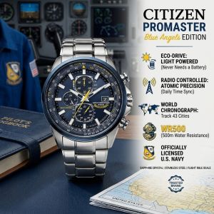 Mens threeeyes sixhands flight steel band watch blue angel quartz iron sixhands kinetic watch