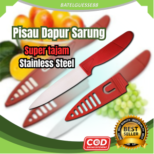 DNV -TERMURAHH!!  PISAU BUAH STAINLESS SARUNG MERAH / PISAU DAPUR KECIL/ PISAU SAYUR & BUAH/PISAU SERBAGUNA