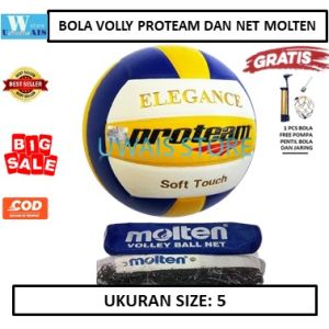 Bola Volly/voli Proteam Elegance Original dan Net Volly molten - bola siap main - net ada sling baja