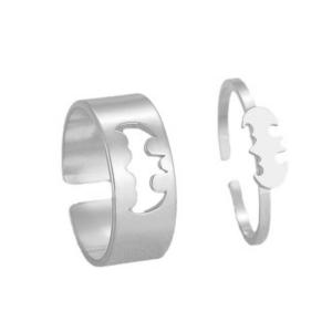 2Pcs Set Adjustable Gothic Bat Rings For Couples Stainless Steel Hip Hop Punk Fashion Rings For Women