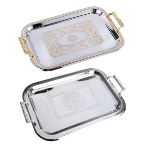 Nordic Stainless Steel Serving Tray with Handles Coffee Bar Holder Plate