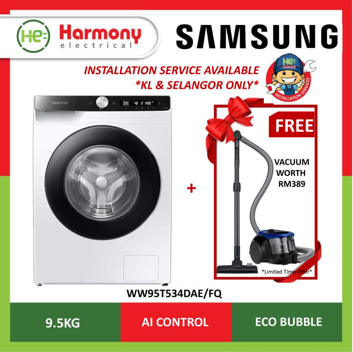(FREE INSTALL KLANG VALLEY) SAMSUNG 9.5kg Front Load Washer WW95T534DAE