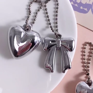 Unique 3D Beaded Chain Keyring Heart Bowknot Pendant Accessory Decoration Charm For Keychains And Bags