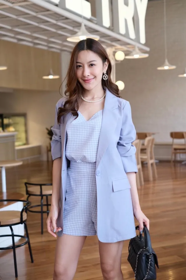 Outfits Light Blue Blazer And Shorts Set Casual Summer Men's Casual Short Sets Men's Light Blue Suit With Shorts –  Casual Summer Blazer And