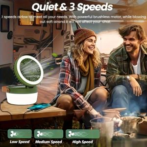 TIMES LORD Compact Portable Folding Fan Light USB Rechargeable/Solar Multi Functional Cooling Fan with Light Durable 2-in-1 Tent Hanging Lantern for Camping
