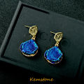 Kemstone Peacock Blue Anti-True Crystal Stone Drop Earrings for Women Fashion Jewelry. 
