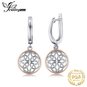 JewelryPalace Celtic Knot Irish Rose Gold 925 Sterling Silver Hoop Drop Earrings for Women Fashion Huggie Earrings Fashion Jewelry Trendy Gift