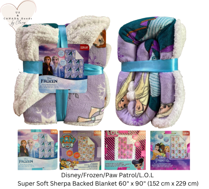 Disney/Frozen/Paw Patrol/L.O.L Sherpa Backed Blanket 60" x 90" (152 cm