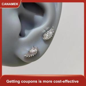 【CANAMEK 】 3Pcs Vintage Crystal Zircon Wing Earrings Stud Luxury Shiny Angel Wings Earrings Silver Color Earrings Women Jewelry Gifts