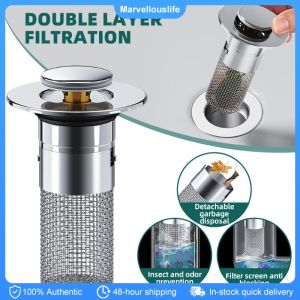 Stainless Steel Sink Drains Filter Pop-Up Sink Filter Plug Stopper Wash Basin Hair Catcher Sink Strainer Kitchen Accessories