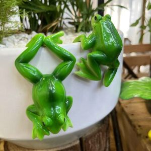 CEMOMEF Cartoon Small Frog Figurine Set Handicraft Resin Crafts Frog Hanging Flower Pot Durable Cute Animal Statue For Office Outdoor Plant Decor