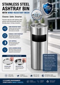 <SG Seller> 20 Litres Stainless Steel Ashtray Standing Litter Bin (SS250AT)