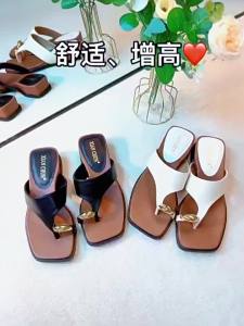 [Free Shipping] Thick-Soled Height-Increasing Wedge Toe-Post Sandals For Women Summer Outdoor Wear 2026 New Model Suitable For Vacation Paired With Skirts Roman Beach Sandals