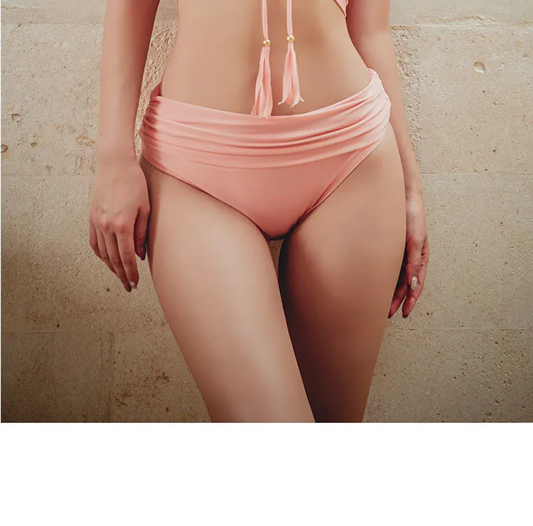Mohan Pink Straps Korea New 2-Piece Women's Swimsuit Split Triangle Bikini  Gathered Small Chest INS Wind Hot Spring Swimwear