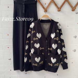 ONESET CARDIGAN VALENTINE SETELANA CELANA KULOT RAJUT WANITA