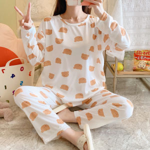 🔥Sale ลดราคา🔥 ชุดนอนผู้หญิง Set-07 เสื้อแขนยาว+กางเกงขายาว โพลีเอสเตอร์ ใส่สบาย ผ้านุ่ม ไม่บางมาก *ต้องสั่งเผื่อไซส์*