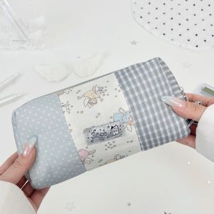 NOER Floral Plaid Splicing Pencil Case Patchwork Large Capacity Pen Bag Portable Stationery Pouch Gift