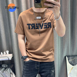 Mens Short-sleeved T-shirt 2025 Summer New Letter Embroidery Cotton Half-sleeved T-shirt High-end Mens Tops Trendy Brand Handsome Youth Clothing