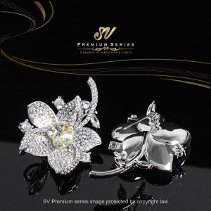 Sv Premium Flower + Love Austria Diamond Brooch Kerongsang Tudung Bunga + Heart Crystal Hijab Pin Muslimah With Gift Box