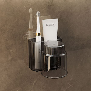 ชั้นวางแปรงสีฟันไฟฟ้า อเนกประสงค์ ใส่ยาสีฟัน ที่ใส่แปรงสีฟัน แบบติดผนัง ชั้นวางแก้ว แบบไม่เจาะ