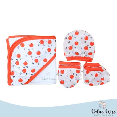 6in1 Newborn Baby Receiving Blanket Hooded Towel Set (BlanketMittensBootiesBonnet) Infant Wrappers for Baby Boy Girl
