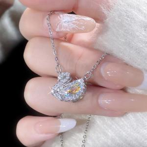Silver Swan Necklace Elegant Chain Jewelry Gift for Women Trendy